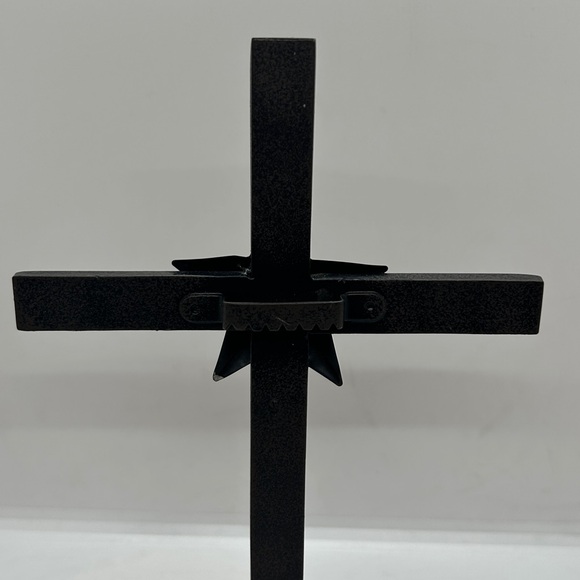 NEW Vintage Dark Brown Metal Crucifix Cross Star Wall Hang or Free Stand 10” - Picture 4 of 9